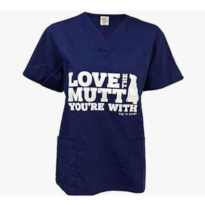 Dog‎ Is Good Scrub Top Navy Unisex V-Neck veterinarian relax fit pockets